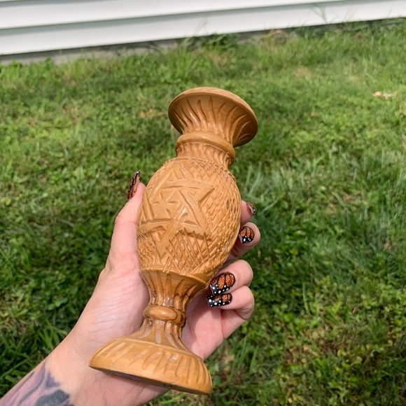Vintage Hand Carved Olive Wood Wooden Vases Camel Palm floral star Plants Israel - Picture 6 of 10